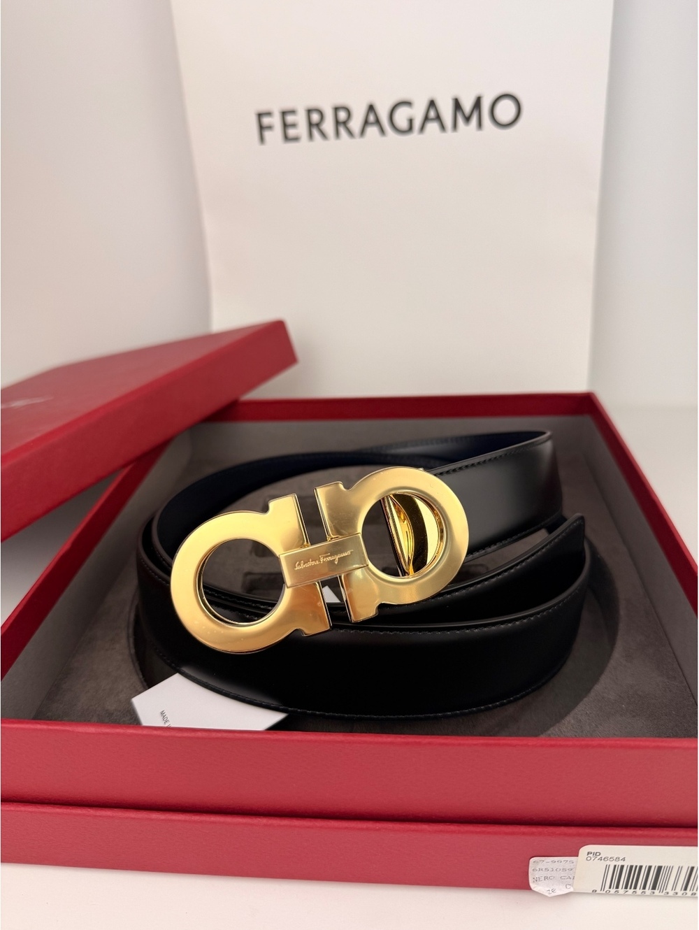 Ferragamo Men’s Reversible Leather Belt Gift Set Black Navy Adjustable Size 115 - Picture 5 of 12